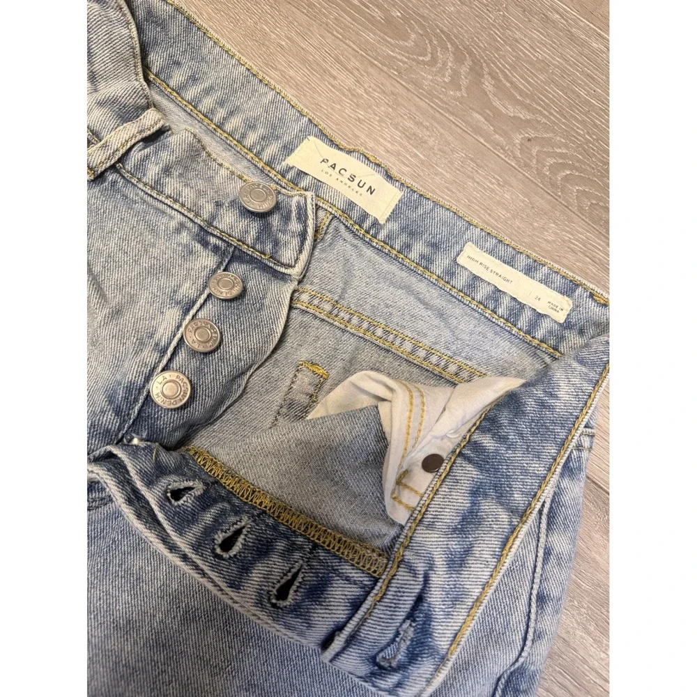 PacSun High Rise Straight Jeans Womens 24 Light Blue Wash Button Fly Denim